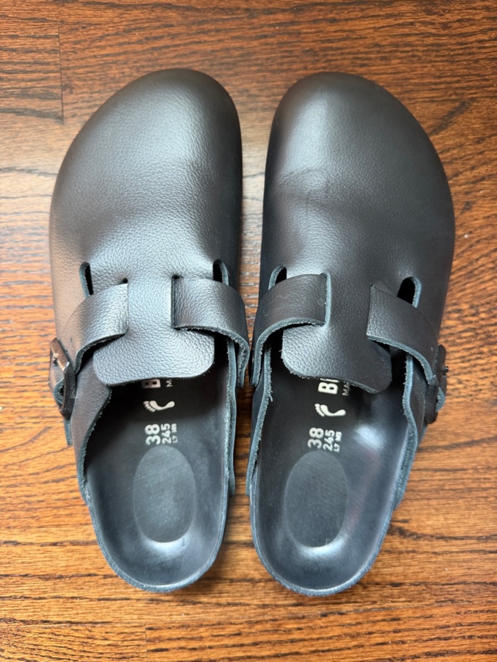 Birkenstock Black Leather Boston Clogs